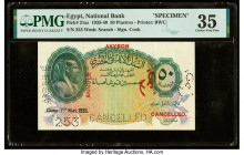 Egypt National Bank of Egypt 50 Piastres 7.5.1935 Pick 21as Specimen PMG Choice Very Fine 35. Roulette cancelled punches, red overprints and pinholes ...
