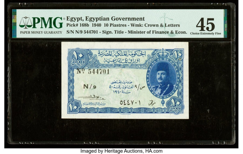 Egypt Egyptian Government 10 Piastres 1940 Pick 168b PMG Choice Extremely Fine 4...