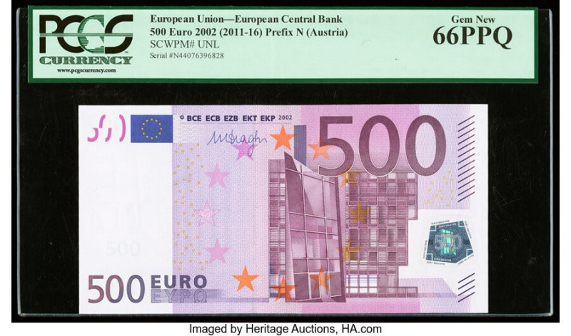 European Union Central Bank, Austria 500 Euro 2002 Pick 19An PCGS Gem New 66PPQ....