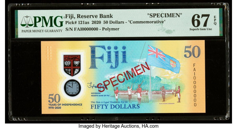 Fiji Reserve Bank of Fiji 50 Dollars 2020 Pick 121as Specimen PMG Superb Gem Unc...