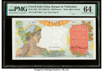 French Indochina Banque de l'Indo-Chine 100 Piastres ND (1949-54) Pick 82b PMG Choice Uncirculated 64. Staple holes are noted on this example.

HID098...
