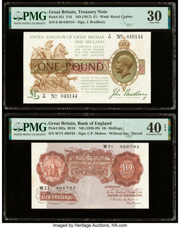 Great Britain Bank of England 1 Pound; 10 Shillings ND (1917); ND (1928-29) Pick...
