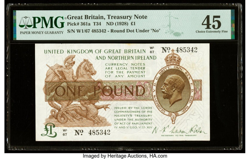 Great Britain Bank of England 1 Pound ND (1928) Pick 361a PMG Choice Extremely F...