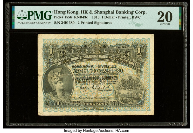 Hong Kong Hongkong & Shanghai Banking Corp. 1 Dollar 1.7.1913 Pick 155b PMG Very...