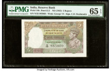 India Reserve Bank of India 5 Rupees ND (1943) Pick 18b Jhun4.3.2 PMG Gem Uncirculated 65 EPQ. Staple holes at issue.

HID09801242017

© 2022 Heritage...