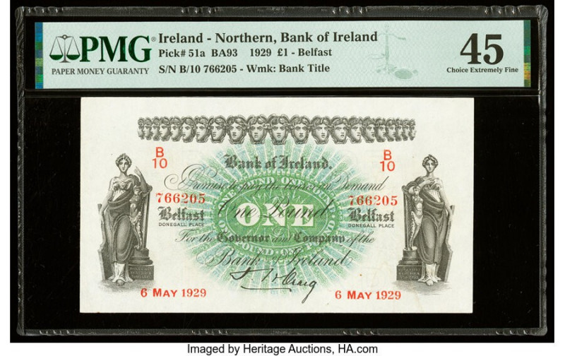 Ireland - Northern Bank of Ireland 1 Pound 6.5.1929 Pick 51a PMG Choice Extremel...