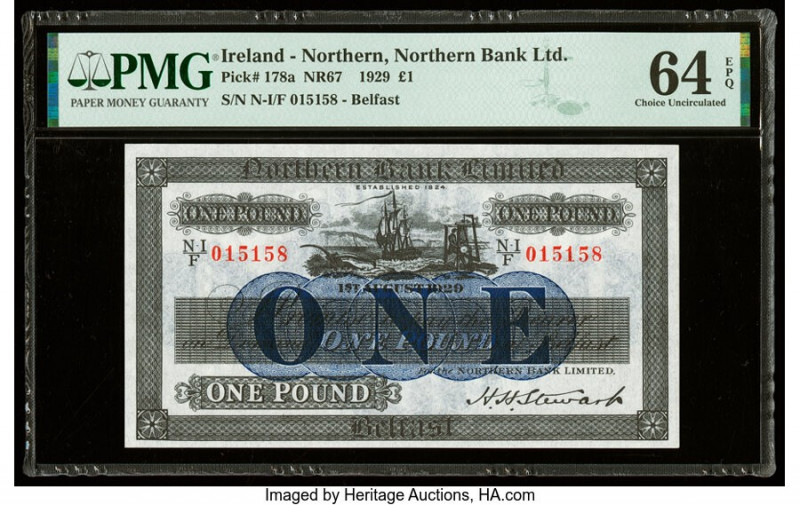 Ireland - Northern Northern Bank Limited 1 Pound 1.8.1929 Pick 178a PMG Choice U...
