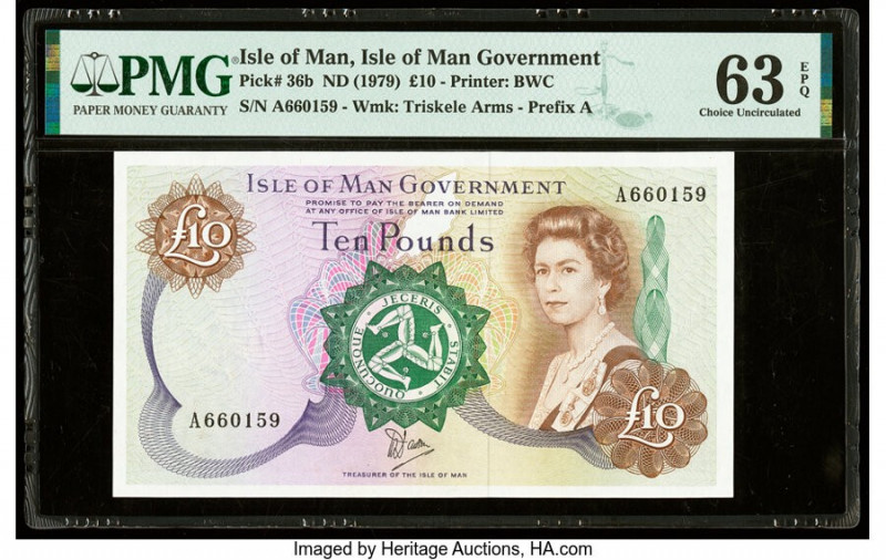 Isle Of Man Isle of Man Government 10 Pounds ND (1979) Pick 36b PMG Choice Uncir...