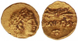 Philip II (359-336 BC). GOLD 1/12 Stater.
Obv: Laureate head of Apollo right.
Rev: ΦΙΛΙΠΠΟY.
Thunderbolt; below, lion head facing.
SNG ANS 209-15.
Wei...