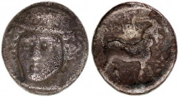 THRACE. Ainos. Tetrobol (Circa 380/70-378/7 BC).
Obv: Head of Hermes facing slightly left, wearing petasos.
Rev: AINION.
Goat standing right; eight-ra...
