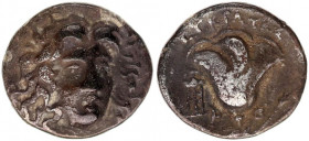 Rhodos, Rhodes AR Drachm. Circa 229-205 BC.
Eukrates, magistrate. Head of Helios facing slightly right / Rose flanked by P - O; tripod to left, EYKPAT...
