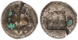 Lesbos, Mytilene Diobol.AR. circa 500-450.
Lesbos, Mytilene
Diobol circa 500-450, AR (1.38g.,10,3mm.) Two confronted boar heads. Rev. Incuse square pu...