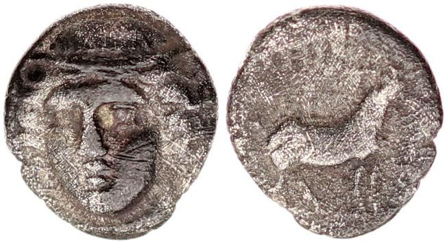Thrace.Ainus AR.Diobol circa 402-399.
Ainus AR.Diobol circa 402-399. 
Head of He...