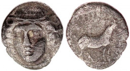Thrace.Ainus AR.Diobol circa 402-399.
Ainus AR.Diobol circa 402-399. 
Head of Hermes, facing three-quarters l., wearing brimless petasus. Rev. Goat st...