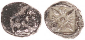 Hekatomnos 392-377 BC. Diobol AR.
Satraps of Caria. Halikarnassos. 
Hekatomnos 392-377 BC. Diobol AR
8,3mm., 1,06 g.
nearly very fine