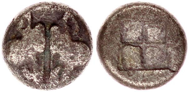 Lesbos. Mytilene 500-450 BC.Obol AR.
Lesbos. Mytilene 500-450 BC.Obol AR.
(9mm.,...