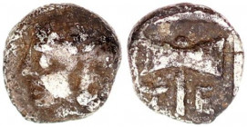 Tenedos, Troas. ca 500 BC. AR Obol.
Tenedos, Troas. ca 500 BC. AR Obol, (0.57g.,7,9mm) Janiform head, female on left, male on right / T-E, Double axe ...