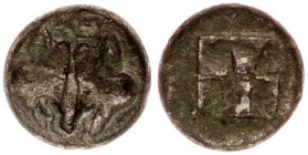 Lesbos, Mytilene .Diobol circa 500-450, AR.
Lesbos, Mytilene
obol circa 500-450, AR (0,60g. 7,4mm.) Two confronted boar heads. Rev. Incuse square punc...