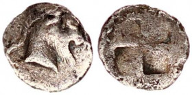 Thraco-Macedonian Region. Tetartemorion AR
Thraco-Macedonian Region. Uncertain mint circa 500-400 BC.
Tetartemorion AR
(6mm., 0,19g.)
Head of goat rig...