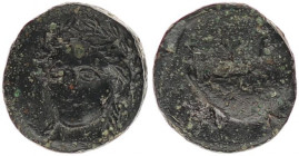 Aiolis, Gyrneion. 3rd century B.C. AE
Aiolis, Gyrneion. 3rd century B.C. AE 12 (11.5 mm, 1.59 g, 12h). Three-quarter facing head of Apollo, turned sli...