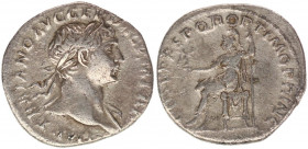 Trajan; 98-117 AD, Rome, c. 108-9 AD, Denarius.
Obv: IMP TRAIANO AVG GER DAC P M TR P Bust laureate r.,
with fold of cloak on front shoulder and behin...