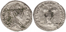 Caracalla 211-217- als Augustus 198-217. Denar (2,65 g., 17,2mm), Rom 201.
Av.: ANTONINVS PIVS AVG, belorbeerte drapierte Büste rechts. Rv.: PART MAX ...