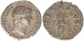 Hadrian, 117-138. Denarius (16,9 mm, 2.68 g, ).
Rome, 136. HADRIANVS AVG COS III P P Bare head of Hadrian to right. Rev. FIDES PVBLICA Fides standing ...