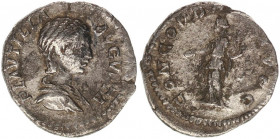 Plautilla AD 202-205. Struck under Septimius Severus, AD 202. Rome Denarius AR (17,8mm., 2,95g.)
PLAVTILLA AVGVSTA, draped bust right, hair coiled in ...