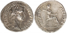 Tiberius AD 14-37. Lugdunum Denar AR.
TI CAESAR DIVI AVG F AVGVSTVS, laureate bust right / PONTIF MAXIM, Livia (as Pax) seated right on throne with or...