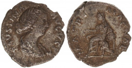 Faustina Junior AR Denarius.
Struck under Marcus Aurelius, AD 180. FAVSTINA AVGVSTA, draped bust right / MATRI MAGNAE, Cybele seated left, holding oli...