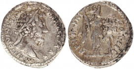 Marcus Aurelius-161-180 als Augustus 161-180. Denar (2,85g.,18,1mm).
Rom 166. Av.: M ANTONINVS AVG ARM PARTH MAX, belorbeerte Büste rechts. Rv.: TRP X...
