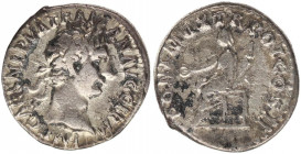 Trajan (98-117), Denarius, Rome, AD 98-99; AE (3,23g;17,8mm);
IMP CAES NERVA TRAIAN AVG GERM, laureate head r., Rv. PONT MAX TR POT COS II, Vesta seat...