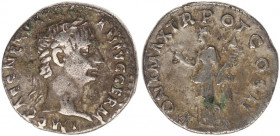 Trajan, 98-117. Rome, circa AD 98 Denarius, AR.
IMP CAES NERVA TRAIAN AVG GERM, laureate head right / PONT MAX TR POT COS II, Felicitas standing left ...