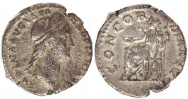 Sabina, Wife of HadrianDenarius ( 3.14 g 16,9mm), 130.
SABINA AVGVSTA HADRIANI AVG P P Diademed and draped bust of Sabina to right, her hair bound in ...