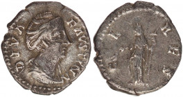 Faustina I. (gest. 141 n. Chr.). Diva Faustina I.
Denar. Nach 141 n. Chr. Rom.
Vs: DIVA FAVSTINA. Drapierte Büste rechts.
Rs: CERES. Ceres mit Ähren u...