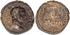 MAXIMIANUS. 285-305 AD. AR Argenteus.
Rome mint. Struck circa 295-297 AD. MAXIMIA-NVS AVG, laureate head right / VIRTVS MILITVM, four tetrarchs sacrif...