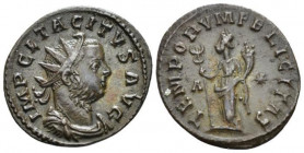 Tacitus, 275-276 Antoninianus Lugdunum circa 276.
Billon 22.mm., 2.82.g. Radiate, draped, and cuirassed bust r. Rev. Felicitas standing l., holding lo...