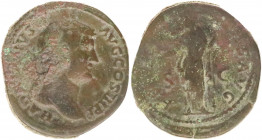 Hadrian. A.D. 117-138. Æ dupondius (28,2mm, 12.9g). Rome.
ca. A.D. 134-138. HADRIANVS AVG COS III P P, bare-headed bust of Hadrian right, slight drape...