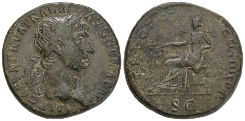 Traianus, 98-117.  Æ-Sesterz, 101/102, Rom; 28,04 g.
Rom; 28,04 g. Kopf r. mit L...