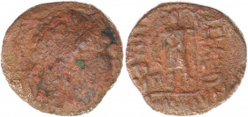 YUEZHI. Anonymous. Early-mid 1st century BC. Æ Tetradrachm (28mm, 13.6 g, 12h). Imitating Heliokles I of Baktria. Diademed and draped bust right / Zeu...