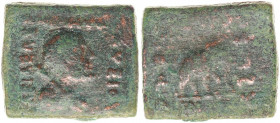BAKTRIA, Indo-Greek Kingdom. Lysias Aniketos. Circa 130-125 BC. Æ Unit (18x20mm, 10.1 g, 12h). Heroic bust of Herakles right, lion skin tied at neck, ...