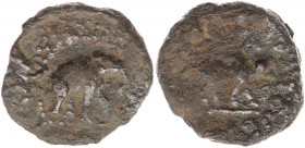 INDO-SKYTHIANS. Azes. Circa 58-12 BC. Æ Half Unit (21mm, 6.6 g, 12h). Elephant right / Zebu right; two monograms above. Senior 100.10a. VF, dark brown...