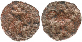 INDIA, Kushan Empire. Kujula Kadphises. Circa AD 30/50-80. Æ Tetradrachm (22mm, 9.0 g, 10h). Bull right; nandipada above, Kharosthi Pu before / Camel ...