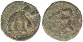 INDIA, Post-Mauryan (Punjab). Taxila (local coinage). Circa 185-168 BC. Æ ½ Karshapana (14mm, 2.0 g, 10h). Hill symbol / Elephant right. MACW -; AIC -...