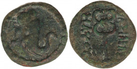 INDO-SKYTHIANS. Maues. Circa 125-85 BC. Æ (25mm, 8.1 g, 12h). Elephant's head right, wearing bell around neck / Kerykeion (caduceus); monogram to left...