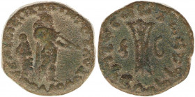BAKTRIA, Indo-Greek Kingdom. Apollodotos II Soter Philopator Megas. Circa 80-65 BC. Æ (27mm, 16 g, 12h). Apollo standing right, with quiver over shoul...