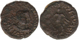 INDIA, Kushan Empire. Kujula Kadphises. Circa AD 30/50-80. Æ Tetradrachm (22mm, 7.6 g, 9h). Bust of Hermaios right / Herakles standing facing, head le...