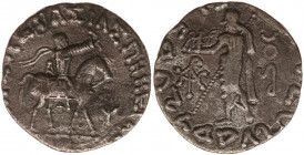 INDO-SKYTHIANS. Azes. Circa 58-12 BC. AR Tetradrachm (24mm, 8.9 g, 3h). Azes on horseback right, holding whip; mi in Kharosthi to right / Zeus standin...