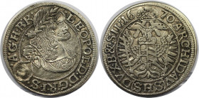 RDR – Habsburg – Österreich, RÖMISCH-DEUTSCHES REICH. Schlesien. Leopold I. (1657-1705). 3 Kreuzer (Groschen) 1670 SHS. Silber. Fast Vorzüglich