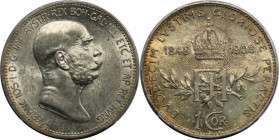 RDR – Habsburg – Österreich, RÖMISCH-DEUTSCHES REICH. Franz Joseph I. (1848-1916). 1 Krone 1908. 60-jähriges Regierungsjubiläum. 5,0 g. 0.835 Silber. ...